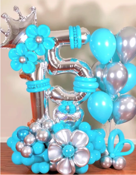 Blue Balloon Bouquet  with Crown - Add Teddy Bear (14") +$15.00
