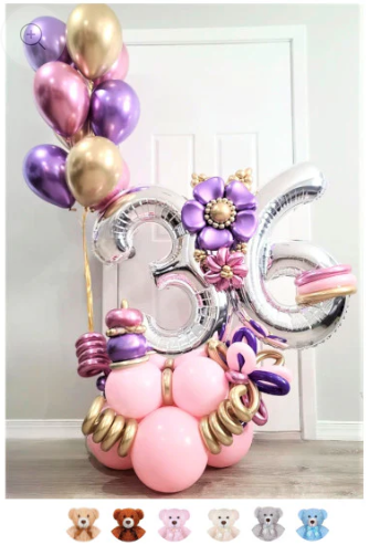 Flower Birthday Balloon - Add Teddy Bear (14") +$15.00